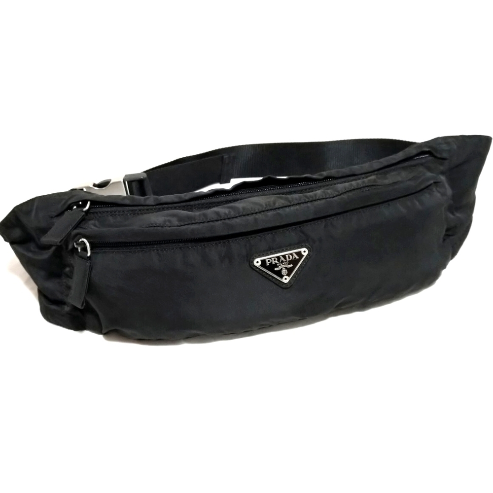 Prada Waist Clutch Bag Black Body Triangular Plate
